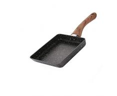 Cratone Japanische Tamagoyaki Pfanne Omelett Pfanne Tamago Pfanne Mini Bratpfanne mit Holzgriff, Crepe-Pfannen für Herd und Induktionsherde, Schwarz-13x18cm