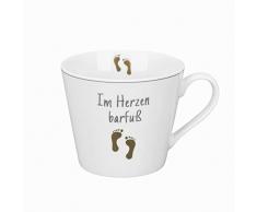 Krasilnikoff - Becher, Tasse mit Henkel - Happy Cup - Im Herzen Barfuss - weiß, grau, Gold - ca. 400 ml - Höhe: 9 cm