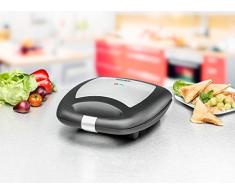 ROMMELSBACHER Sandwich Maker ST 1410 - für 4 Sandwiches, 2-Lagen Antihaftbeschichtung, schnelles Aufheizen, wärmeisolierter Handgriff, platzsparende Aufbewahrung, schwarz/Edelstahl