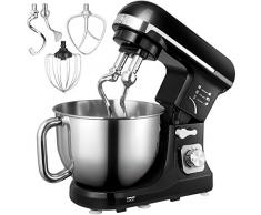 Küchenmaschine, Aicok 5L Geräuschlos Knetmaschine mit Doppelten Knethaken, Rührbesen, Knethaken, Schlagbesen, Spritzschutz, 6 Geschwindigkeit mit Edelstahlschüssel Teigmaschin