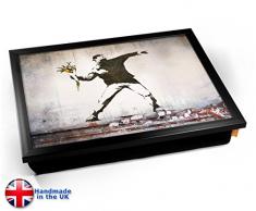 Banksy Thug Flowers Cushion Lap Tray Kissen Tablett Knietablett Kissentablett - Schwarzer Rahmen