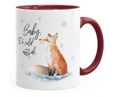 Tasse Weihnachten Baby it`s cold outside Spruch Fuchs Winter Schnee Fox Weihnachtsbecher Weihnachtstasse Autiga® bordeauxrot unisize