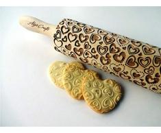 Nudelholz mit Liebe Herzchen für Gebäck. Gravierte Teigroller mit Muster. Engraved rolling pin
