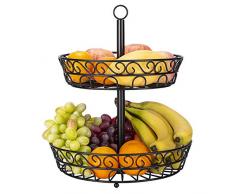 TOROTON Obstkorb Früchtekorb Etagere mit 2 Stöckig, Obstschale Gemüsekorb aus Metall - Schwarz