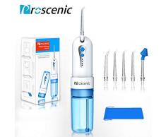 Proscenic Wasser Munddusche, Reisemunddusche,elektrisch und kabellos, Mundspülgerät mit 2000mA Akku, 4 Modi mit 5 Ersatzdüsen, IPX7 Wasserfest, 200ml Wasserbehälter