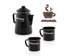 GRILL EXPERTE Kaffee Set Sunday ON Tour schwarz - Petromax Percolator + 2 x Emaille Tassen - Outdoor Kaffee Genuss
