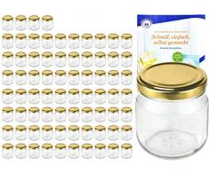 MamboCat 75er Set Rundgläser 212 ml nieder Deckelfarbe Gold to 66 inkl. Diamant Gelierzauber Rezeptheft, Marmeladengläser, Einmachgläser, Einweckgläser, Gläser