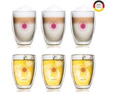 Creano doppelwandiges Tee-Glas, Latte Macchiato, Thermobecher Blume des Lebens | 250ml, in exklusiver Geschenkbox 6er Set