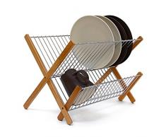 Relaxdays Abtropfgestell CROSS, zum Klappen, für Teller, Tassen, Bambus, Metall, Abtropfständer, 27 x 38 x 29 cm, natur