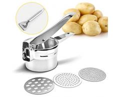 chaobai Kartoffelpresse Spätzlepresse aus Edelstahl Multipresse mit 3 Lochscheiben Stainless Steel Kartoffelstampfer für Kartoffelpüree, Obstsäfte, Gemüsebrei Größe 27 x 9,5 x 8,8 cm
