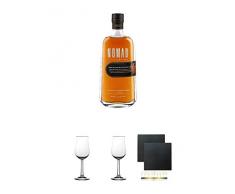 Nomad Blended Scotch Whisky finished in Pedro Ximenez 0,7 Liter + Kelchglas Bugatti mit Eichstrich 2cl und 4cl 2 Stück + Schiefer Glasuntersetzer eckig ca. 9,5 cm Ø 2 Stück