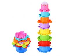 TOYMYTOY Baby Bad Spielzeug Set Stapelbecher Wasser 8PCS Abfliessen Becher Stapeln Spielzeug für Kinder BPA Frei Badewannenspielzeug Sandspielzeug