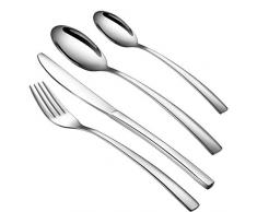 WUJO Besteckset, Besteck aus Edelstahl, 24-teiliges Silber Besteck Set inkl. Messer, Gabel, Löffel, Teelöffel Essbesteck für 6 Personen, Spiegelpoliert, Spülmaschinenfest