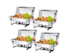 Display4top 9L Rechteck Chafing Dish Profi Set, Full Size Edelstahl Chafing Dish Set Buffet Silber Catering Wärmer Set, für Buffet Catering Kitchen Party, 4 Pack