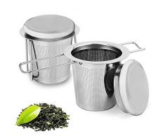 HAUSPROFI 2 Stück Teesieb Teefilter und Deckel/Abtropfschale, 304 Edelstahl Tee-Sieb für losen Tee, Faltbare Griffgestaltung Passend für die Meisten Tee-Tassen und Tee-Schalen
