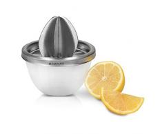 Navaris Zitronenpresse manuell mit Edelstahl Deckel - spülmaschinenfest - manuelle Zitruspresse auch für Apfelsinen Limetten Orangen - mit Behälter