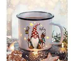 ilka parey wandtattoo-welt Emaille Becher Camping Tasse Winter Zwerg REH & Name Wunschname Kaffeetasse Weihnachten Geschenk Weihnachtsmotiv eb483