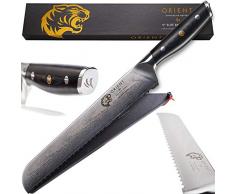 Brotmesser Damast Messer 23cm -Gezahntes Damastmesser Aus Japanischem AUS-10 Edelstahl - 67-Lagiges Professionelles Küchenmesser In Geschenkverpackung mit Klingenschutz - Japanisches Brot Messer