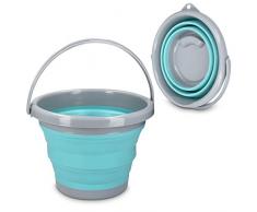 Navaris Falteimer Silikon Eimer faltbar - 5l Putzeimer Silikoneimer für Reinigung Camping Angeln Küche - 5 Liter Haushaltseimer in Petrol Grau
