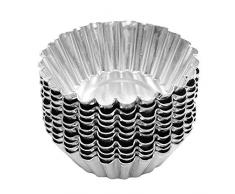 Amasawa 50 Stück Silber Ton Edelstahl Egg Tart Mold Schüssel-Form Egg Tart Cupcake Kuchen Cookie Form Puddingform Backen Werkzeug