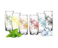 Trinkgläser mit Blumen Aufdruck Set 6 Teilig 350ml Wassergläser Saftgläser mit schönem Boden Frühstücksglas groß
