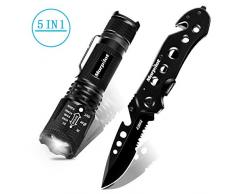 morpilot Klappmesser & Taschenlampe, 5 in 1 Taschenmesser Messer, Lampe mit 5 Licht Modi, 400lm, IPX4 Wasserfest, Klinge aus Edelstahl, für Freizeit, Camping, Wandern und Notfälle