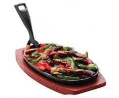 Gusseisen Servierpfanne oval mit Untersetzer und Griff Set