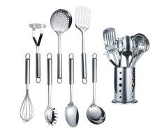 Berglander Edelstahl Kochset 7 teilig mit 1 Ständer, Kochlöffel-Set aus Edelstahl, geschlitztem Tuner, Schöpfkelle, Abschäumer, Servierlöffel, Pasta Server, Kartoffel-Mäher