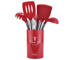 Eleganantstunning Hochtemperaturbeständiges Silikon Küchenutensilien-Set mit Aufbewahrungseimer Roter Aufbewahrungseimer