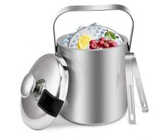 Tuevob 1.3 L Eiseimer Eiswürfelbehälter Edelstahl Eiseimer Eisbehälter mit Zange und Deckel für Eiswürfel u. Früchte ideal für Party u. Hochzeit - Eiskübel, Eiseimer Ice Bucket EIS Behälter