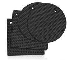 Silikon -Untersetzer: 4er set Topf-Halter und Untersetzer - Ofenhandschuhe,Hitzebeständiges Topflappen-Set für warme Speisen - Küchen-Topflappen, Glasöffner, Löffelhalter, topfuntersetzer - Schwarz