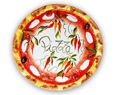 Lashuma Handgemachter Pizzateller Paprika aus Italienischer Keramik, Großer Teller Rund 33 cm
