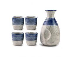 MLWTB - Japanisches Keramik Sake Set,5-Teiliges Set, handbemalter Flachmann, japanischer Sake-Topf, Wein, Weinspender, 1 Krug (10,5 oz), 4 Tassen (1 oz)