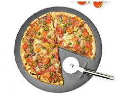 Sendez Pizzateller Set ø36cm aus Schiefer mit Pizzaschneider Pizzaschneidebrett Pizzabrett