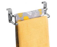 mDesign Geschirrtuchhalter – doppelte Halterung zum Einhängen über die Küchenschrank-Tür – Der praktische Handtuchhalter ohne Bohren ist auch als Handtuchstange im Bad geeignet – Silber