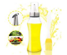 JIPRENS Ölflasche Glas Ölspender Olivenöl Flasche 400ML zum Kochen 4 in 1 Nachfüllbare Öl- und Essigspender Flasche mit Backpinsel zum Grillen,Kochen,Backen,Braten,Auslaufsicher und Spülmaschinenfest