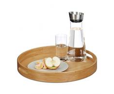 Relaxdays Serviertablett Bambus rund, erhöhter Rand, Gastrotablett, Grifflöcher, HxBxT: 5 x 38,5 x 38,5 cm, Holz, natur