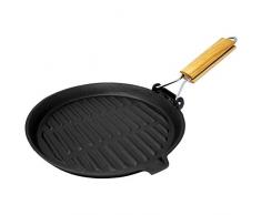 ToCis Big BBQ Grill- und Steakpfanne aus Gusseisen | 22cm mit klappbaren Griff