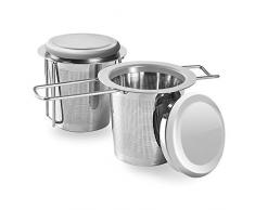  2 Stück Teesieb Edelstahl aus Rostfreiem Stahl, EIN Teefilter mit Einklappbaren Doppelgriffen und Deckel zum Einhängen an Teekannen, Tassen