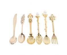 Vintage Metal Kaffeelöffel Gabel, Royal Style Metal Mini Kaffee Küche Dessert Obst Löffel Teelöffel EIS Löffel(Gold)