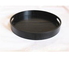 Super UD Holz Serviertablett Deko Tablett rund dienen für Food Kaffee oder Tee, holz, schwarz, 30CM*4CM