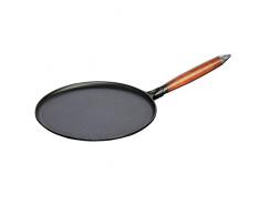 Staub 40509-525-0 Crepes Pfanne, mit Holzgriff, rund 28 cm, mit mattschwarzer Emaillierung im Inneren der Pfanne, inklusive 1 Verteiler und 1 Spatel, schwarz