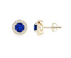 Blau Saphir Ohrstecker mit bar-set Diamant Halo in 14 K Gelb Gold (5 Saphir Blau)