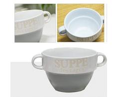DRULINE 8 Stück Suppentasse aus Keramik mit Schriftzug Suppe des Tages Ø 13 cm Grau