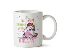Personalisierter Kaffeebecher weiß Motiv „DIE SCHÖNSTEN EINHÖRNER HEISSEN…“ Spruch individuelle Text Gestaltung Tasse Becher Kaffeetasse Kinder Liebe