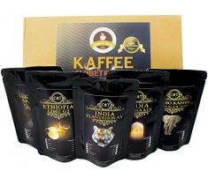 Kaffee Globetrotter - Echte Raritäten - Box (Ganze Bohne) - 5 Mal 65g Raritäten Spitzenkaffee - Werden Sie Zum Entdecker - Geschenk Set - Länder Kaffee aus aller Welt - Kaffeebohnen im Geschenkkarton