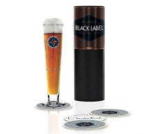 RITZENHOFF Black Label Bierglas von Iris Inthertal, aus Kristallglas, 300 ml, mit fünf Bierdeckeln