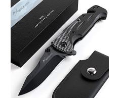 BERGKVIST® Klappmesser 3-in-1 K39 Mattschwarz I scharfes Taschenmesser & Jagdmesser I Camping & Outdoor Messer mit Schleifstein & Gürteltasche (K39 Mattschwarz)