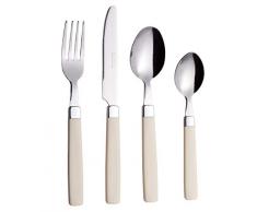 EXZACT EX23-16 Teiliges Besteckset/Edelstahl-Besteck - Rostfreier Stahl mit farbigen Griffen - 4 x Gabeln, 4 x Messer, 4 x Esslöffel, 4 x Teelöffel (Ecru)