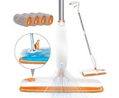 MASTERTOP Bodenwischer Sprühwischer mit 220 ml Wassertank, Wischer mit Sprühfunktion Spray Mop mit 4 Mikrofaser-Pads für Hartholz, Fliesen, Laminat, Marmor (Orange)
